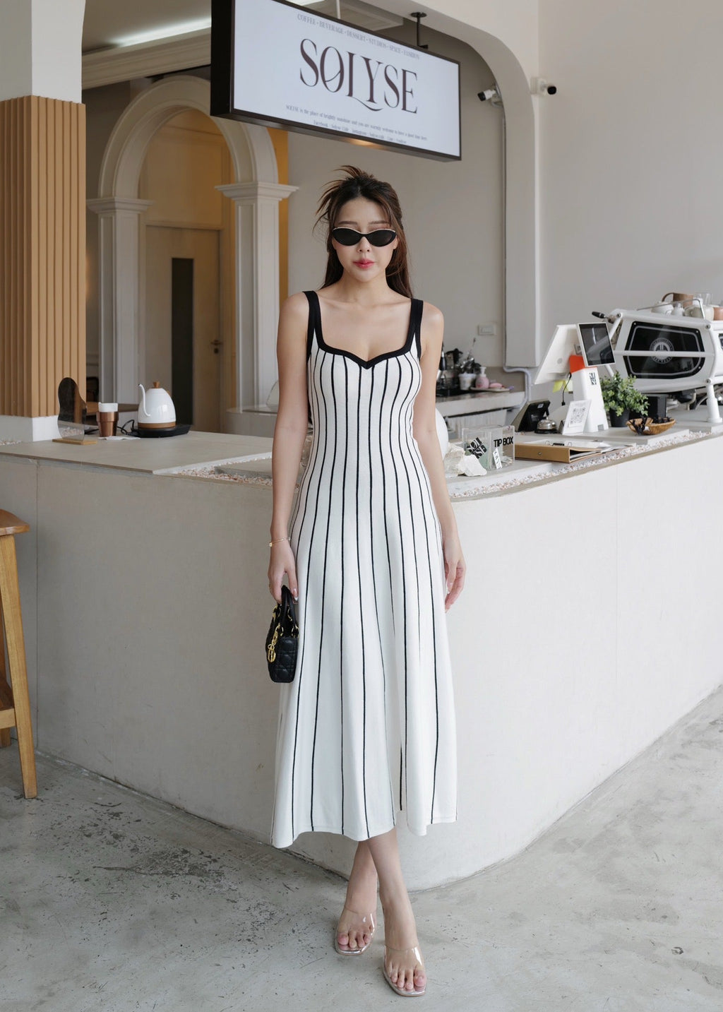 ITO 6808 Knit Dress In Black (White Stripe)