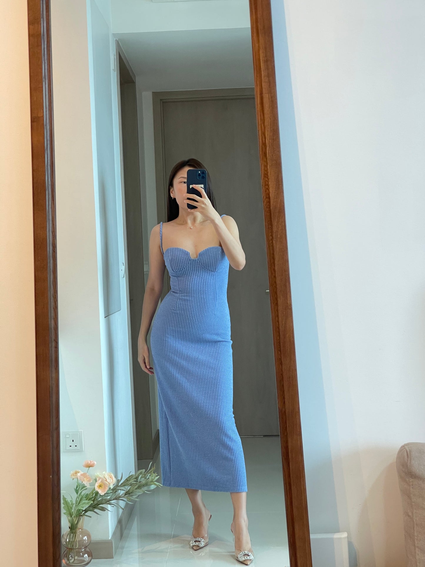 JORY PADDED DRESS IN BLUE