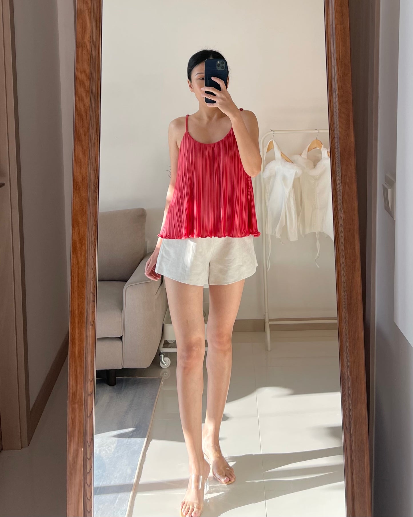 BASIC PLEATED TOP IN RASPBERRY