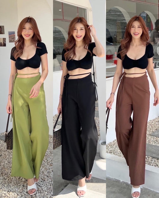 SIDE TIE PANTS IN BROWN