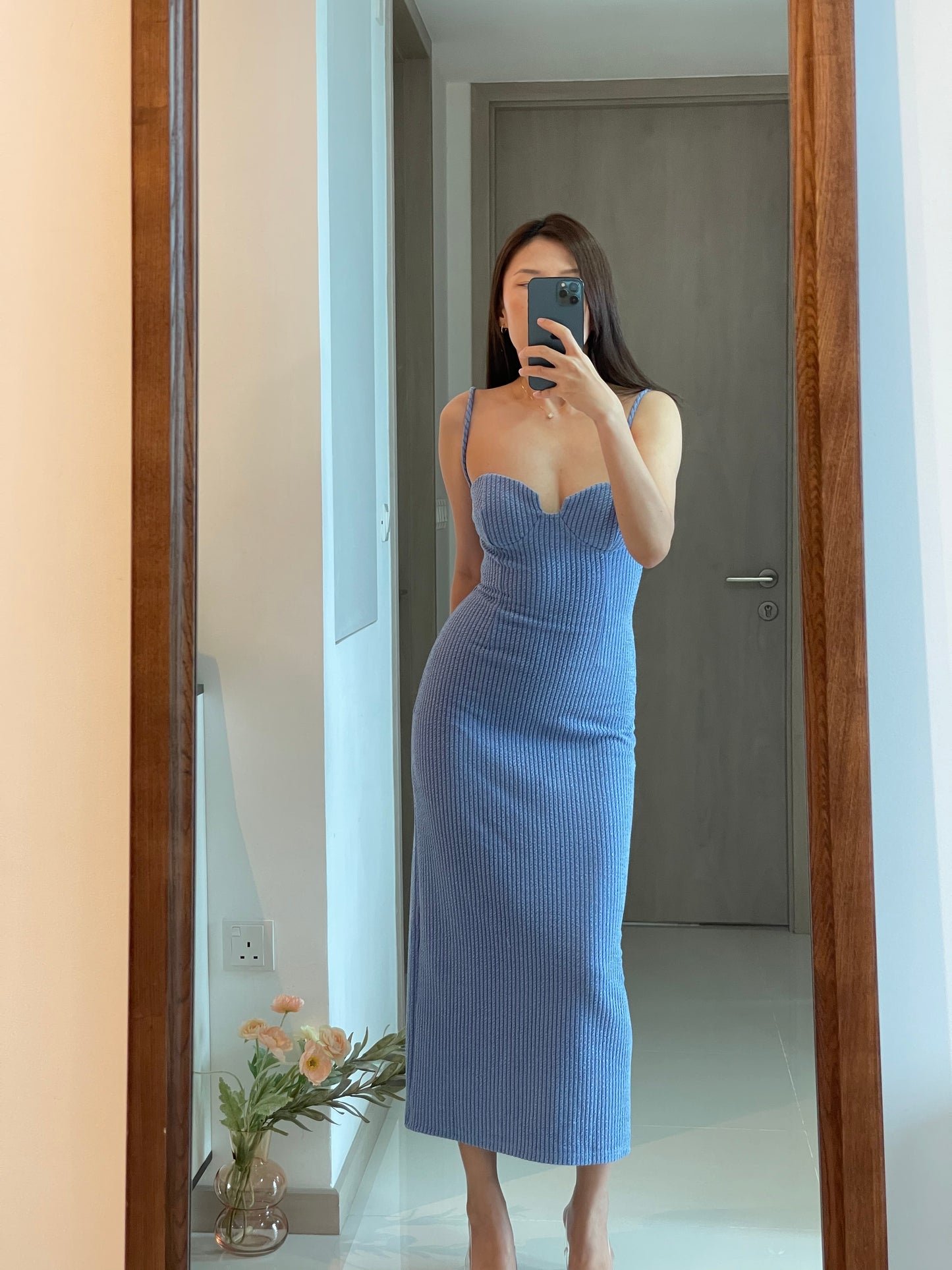 JORY PADDED DRESS IN BLUE