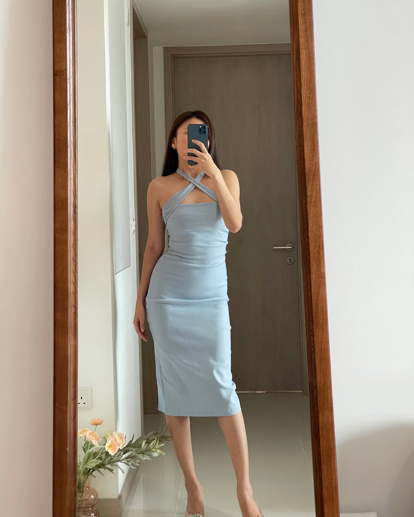 MILEY BODYCON MIDI DRESS IN BLUE